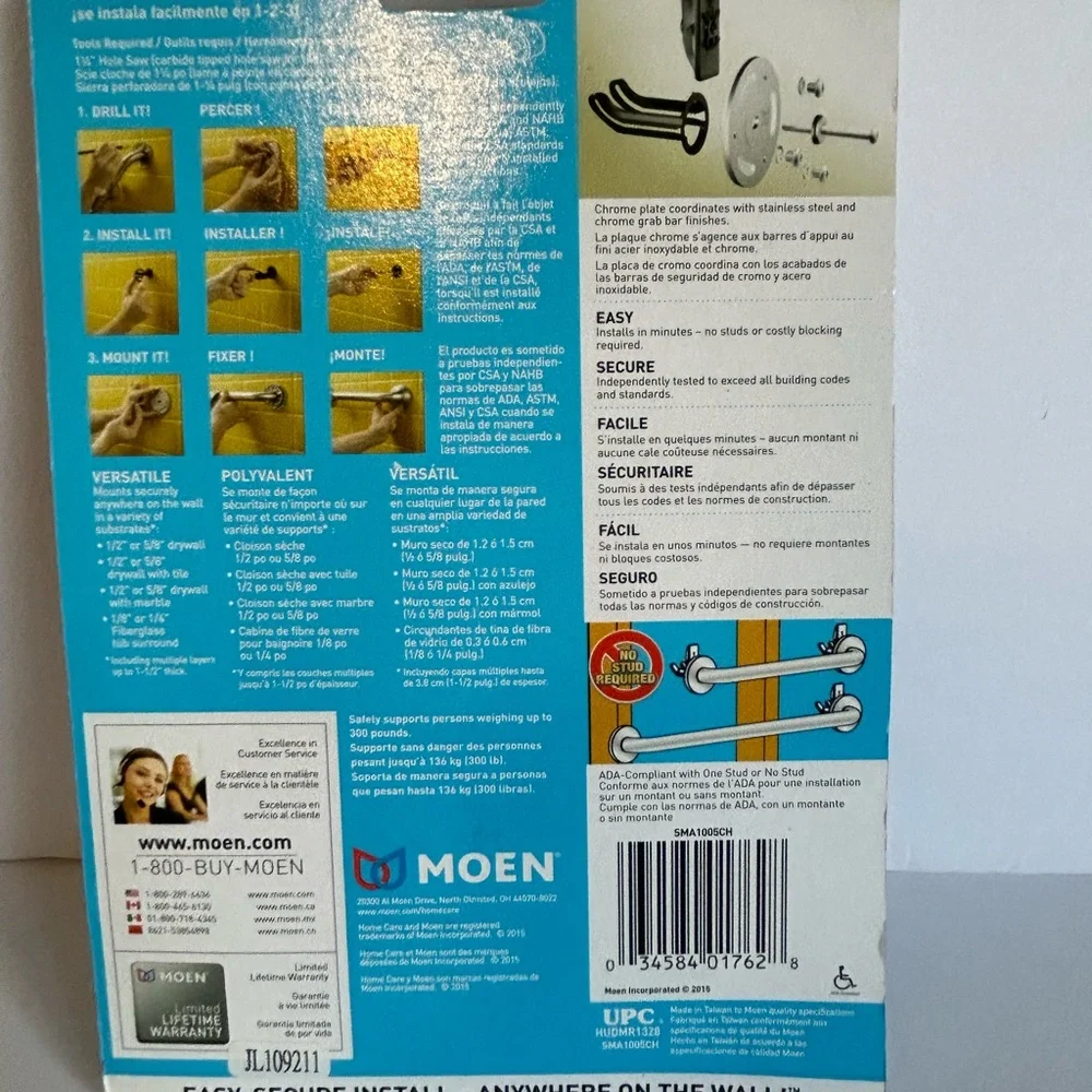 MOEN SMA1005CH SecureMount for Bathroom Shower Grab Bar 1 Anchor‎ - CHROME